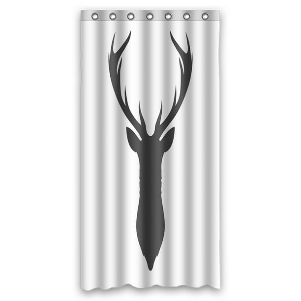 Eczjnt Dark Grey Silhouette Of A Deer Head And Antlers Shower Curtain Hooks For Home Decor 36x72 Inch Com Deer Head And Antlers Shower Curtain, Antler Curtain Hooks
