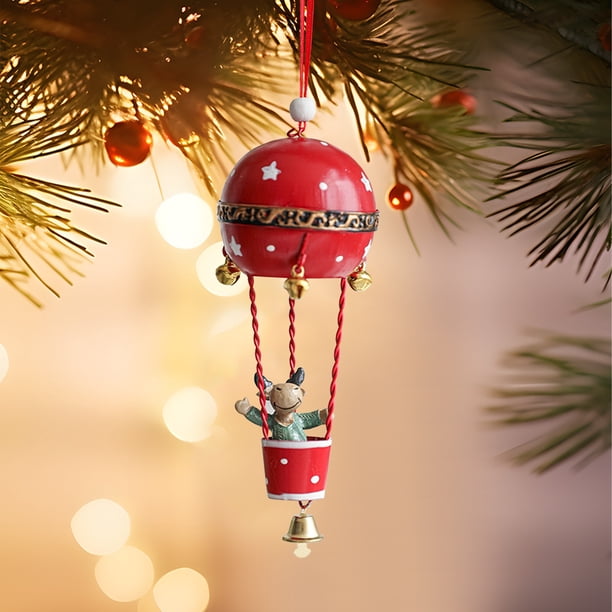 Fiudx Globo Aerostático Navideño de Hierro, Diseño Vintage de Hierro, Rojo, Blanco y Verde Militar, Decoración Duradera, Perfecto para Árbol de Navidad, Adornos Navideños, Tamaño 16,5 X 5,5 X 5,5 Cm.
