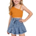 thumbnail image 2 of Amidoa Girls 2 Piece Outfits Summer Clothes Tank Top Cotton Short Sleeve Solid Color T-Shirt and Casual Shorts Kids Clothing Sets Yellow Size 4T, 2 of 9