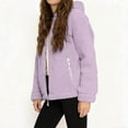 thumbnail image 6 of Womens Fuzzy Jacket with Hood Plush Fleece Warm Winter Outerwear Coat Drawstring Hooded Sweatshirt Cardigans (XL, Purple), 6 of 7