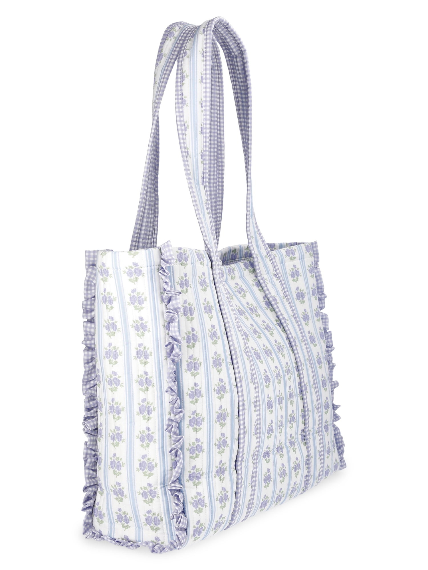No Boundaries Women's Quilted Tote Bag, Floral/Gingham