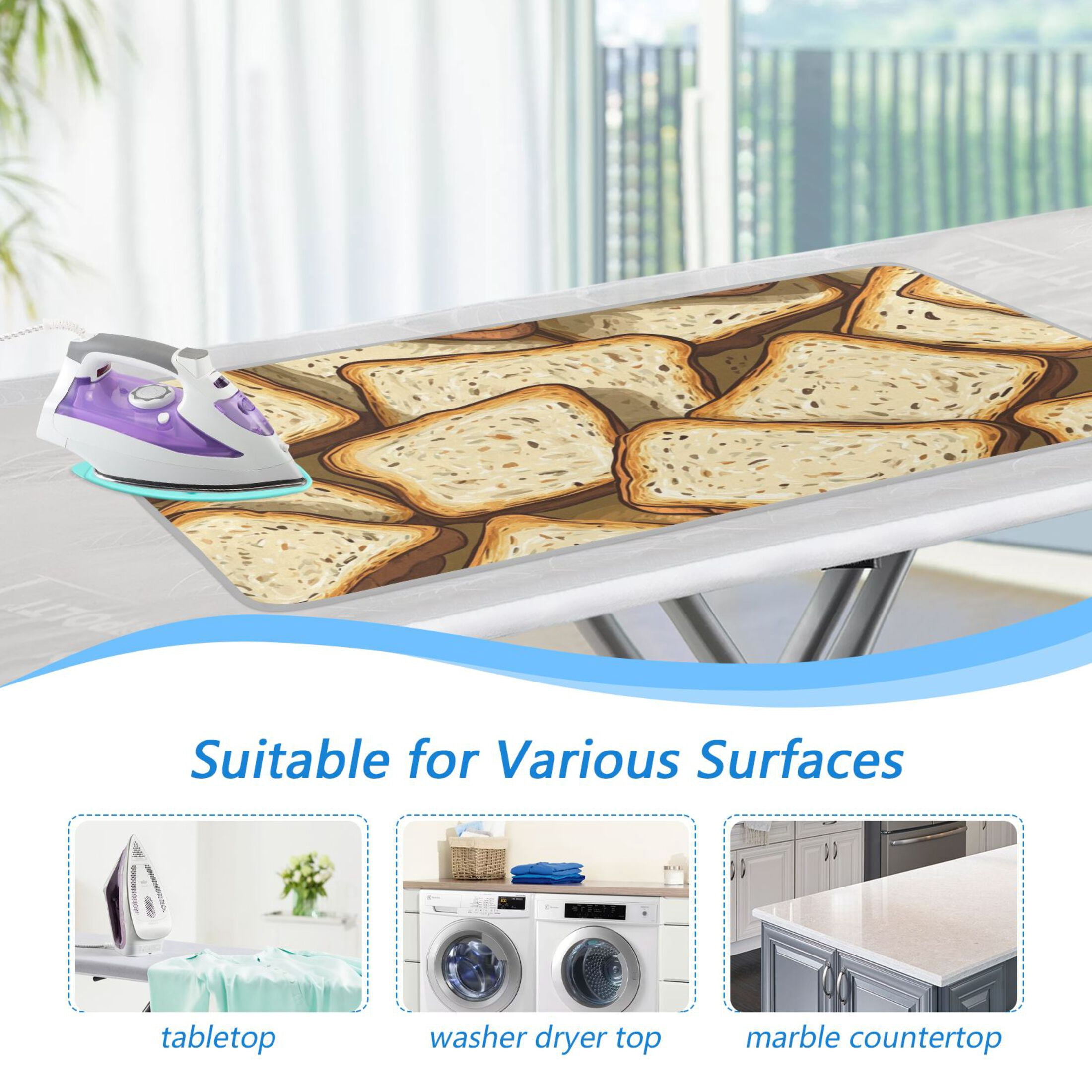 Bread Slices Ironing Board Covers Heat Resistant Ironing Pad Mat Portable for Travel Washer Dryer Table