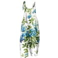 thumbnail image 4 of Floral Boho Cotton Linen Summer Overalls for Women Hippie Jumpsuit Print Spaghetti Strap Rompers Green 2XL, 4 of 4
