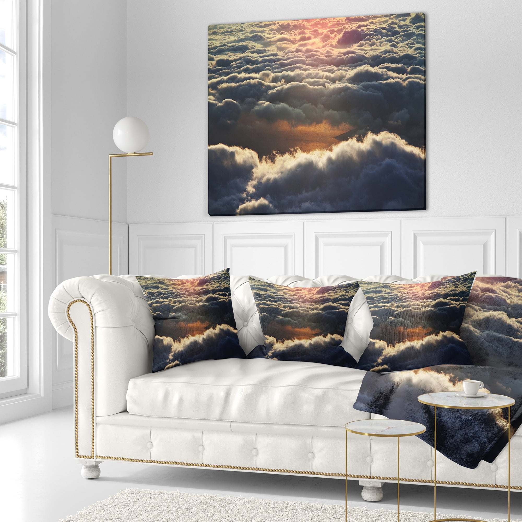 Designart Heavy Dark Clouds At Sunset - Floral Throw Pillow - 18x18