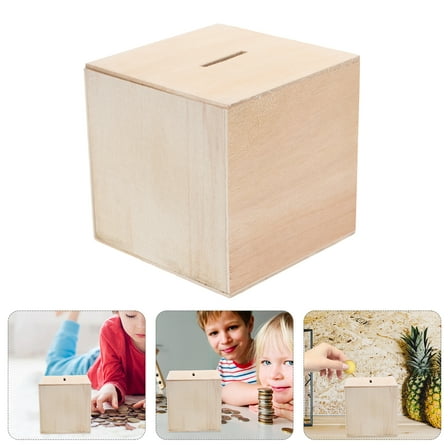 4Pcs Unfinished Wooden Piggy Banks - DIY Paintable Coin Banks for Kids