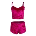 thumbnail image 2 of Aunavey Women's Velvet 2 Piece Outfit Spaghetti Strap Sleeveless Crop Top+ Shorts Set, 2 of 3