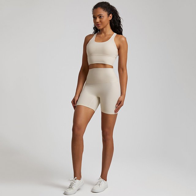 Conjunto de 2 piezas de pantalones cortos de yoga de nailon suave y mantecoso, ropa deportiva para mujer, chándal, ropa de entrenamiento, sujetador deportivo