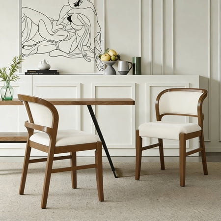 Christopher Knight Home Mid-Century Modern Upholstered Dining Chair with Rubberwood Frame Beige+Walnut Set of 2