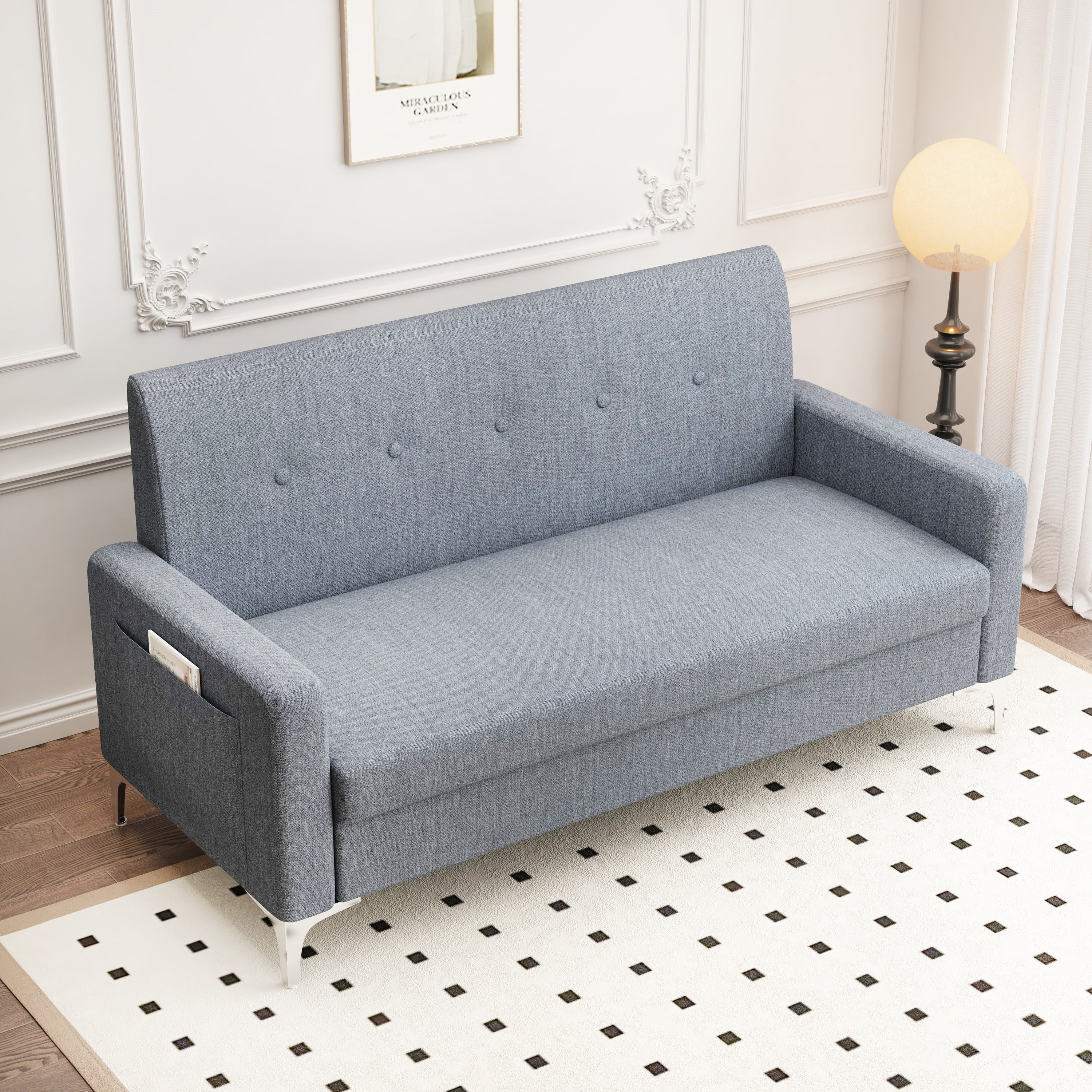 57" Multi-functional Storage Loveseat Sofa,Upholstered 2 Seat Sofa with Side Pockets for Living Room, Bedroom, Office, Small Space,Grey