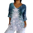 thumbnail image 5 of Endives Women's Christmas Shirt V Neck Shirt Snowflake Printed 3/4 Sleeve T Shirt, 5 of 6