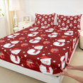 thumbnail image 3 of Manfei Kids Red Snowman Queen Sheet Sets, Kawaii Christmas Gifts Flat Sheet, Cartoon Stars Print Queen Fitted Sheet, Luxury Bedroom Decor, 4 Pieces, 3 of 7