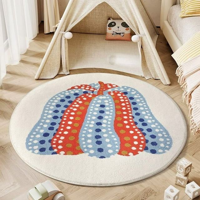 Poowe Kids Play Mat Baby Nursery Rug Round Educational Alphabet Soft Area Rug Non Slip for Children Toddlers Bedroom (Round 47.2", Fancy Pumpkin)