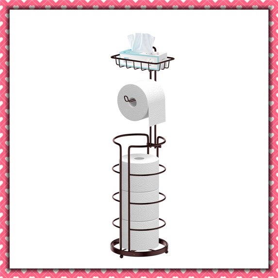 Auledio Metal Toilet Paper Organizer Freestanding Storage with Shelf for Bathroom, Bronze