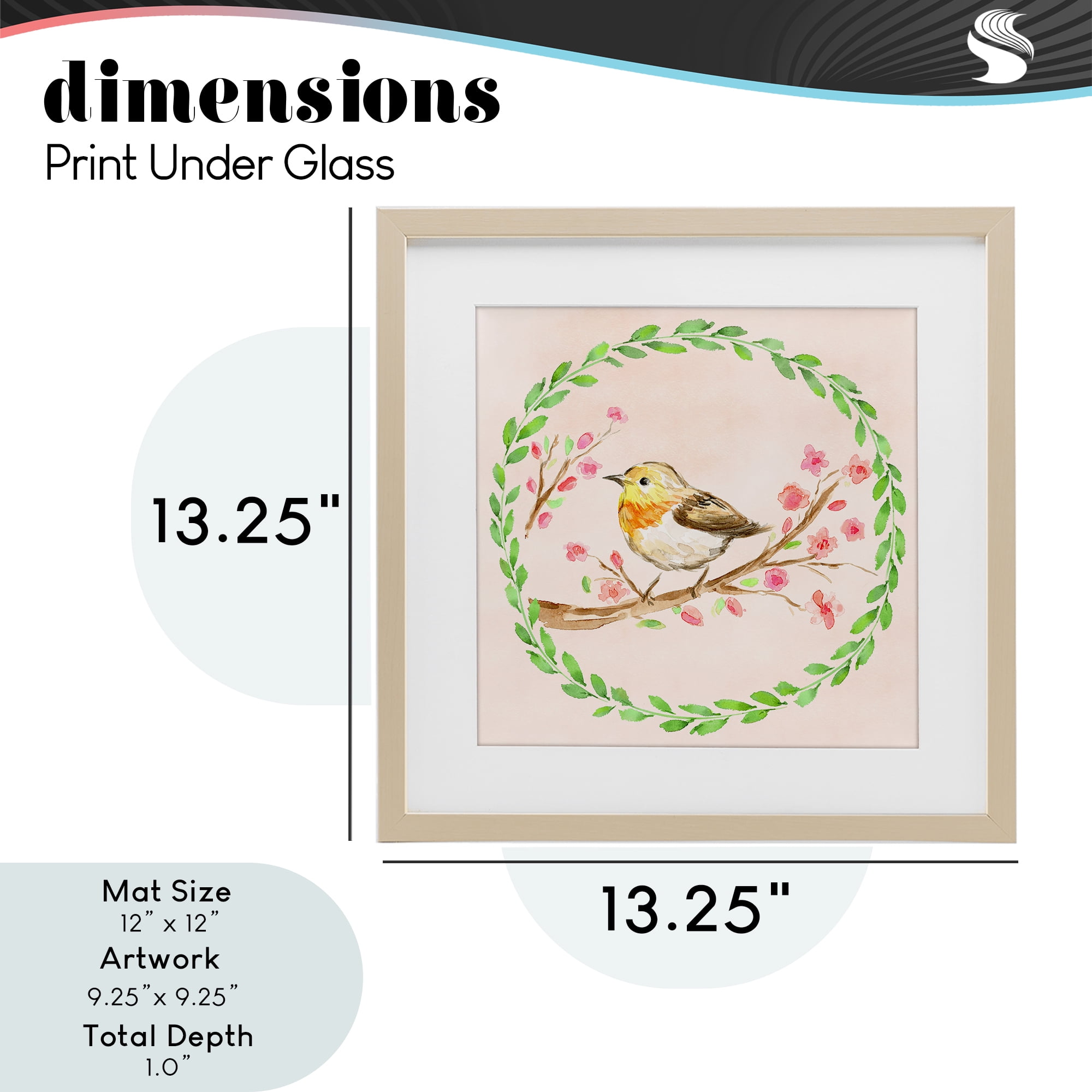 Spring Wreaths Bird Birch Framed Print Under Glass, design by Elena Fay