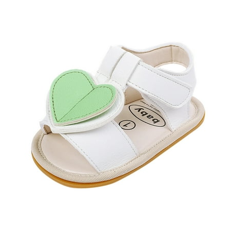 

Baby Sandals Love Heart Soft Non-Slip Rubber Sole Flat Walking Sandal White Size 13\3