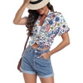 thumbnail image 3 of Aiyino Women's Hawaiian Floral Shirts Short Sleeve Button Down Shirts Soft Cool Floral Tropical Holiday Beach Shirts V Neck Summer Beach Tops T-Shirt,XL Mix Flower White, 3 of 9