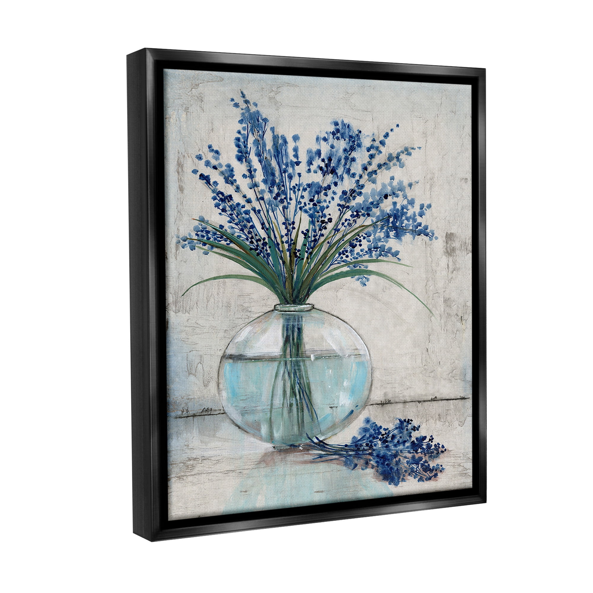 Stupell Industries Lavender Sprigs in Vase Botanical & Floral Painting Black Floater Framed Canvas Art Print Wall Art, 25 x 31