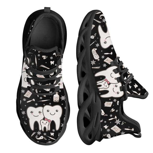 Zapatos planos con estampado divertido de dientes de dentista para mujer, zapatillas azules con cordones, calzado transpirable de verano para adolescentes.