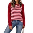 thumbnail image 2 of VBVC Women's Striped Raglan Sleeve Long Sleeve Top , Ladies' Color Block Crew Neck Shirt , Casual Baseball Tee Pullover For Women, S-2XL, 2 of 6