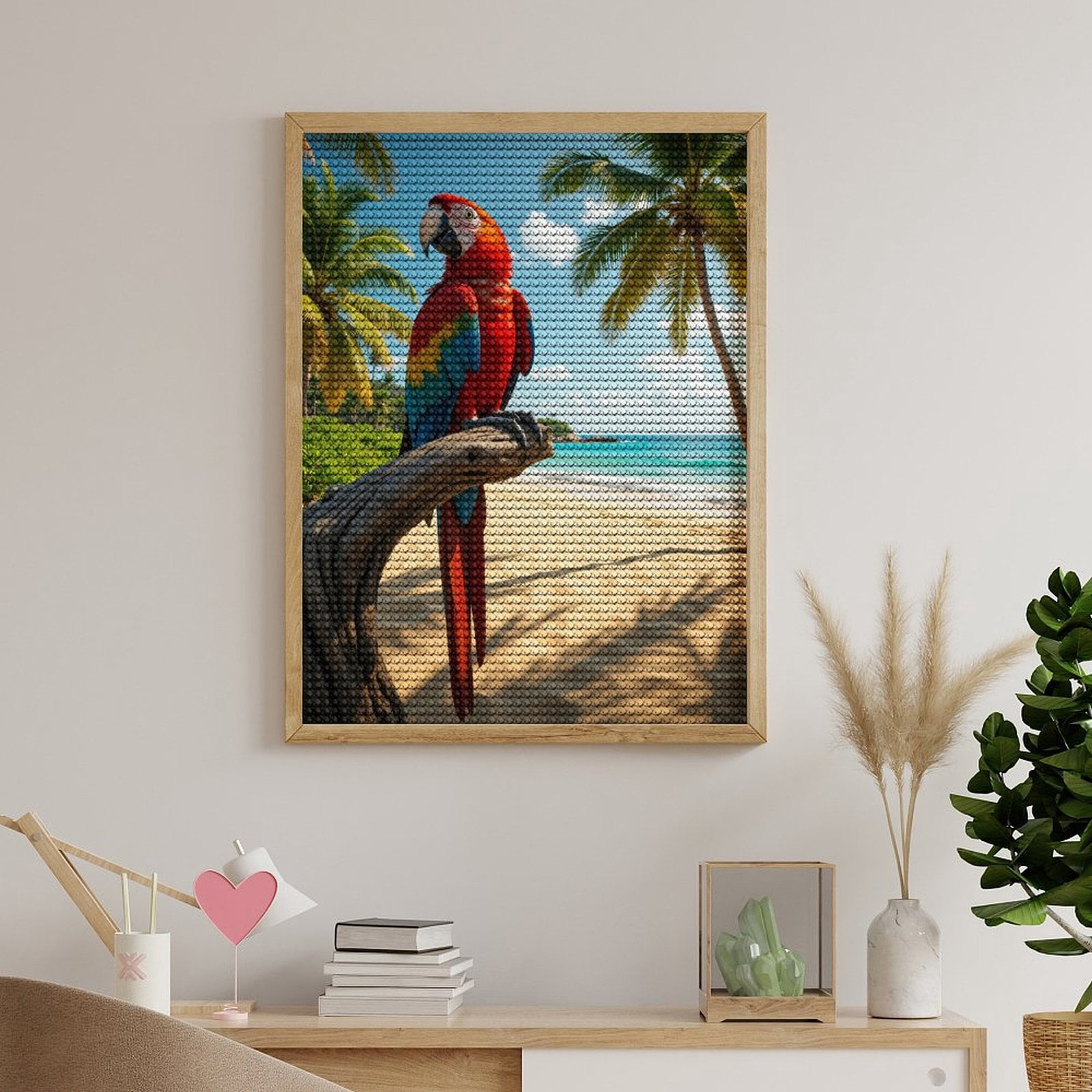 Diamond Art Kits for Adults, Tropical Parrot Beach Scene 5D Diamond Painting Kits for Adults Beginners, DIY Full Drill Diamond Painting, Gem Art and Crafts 12x16