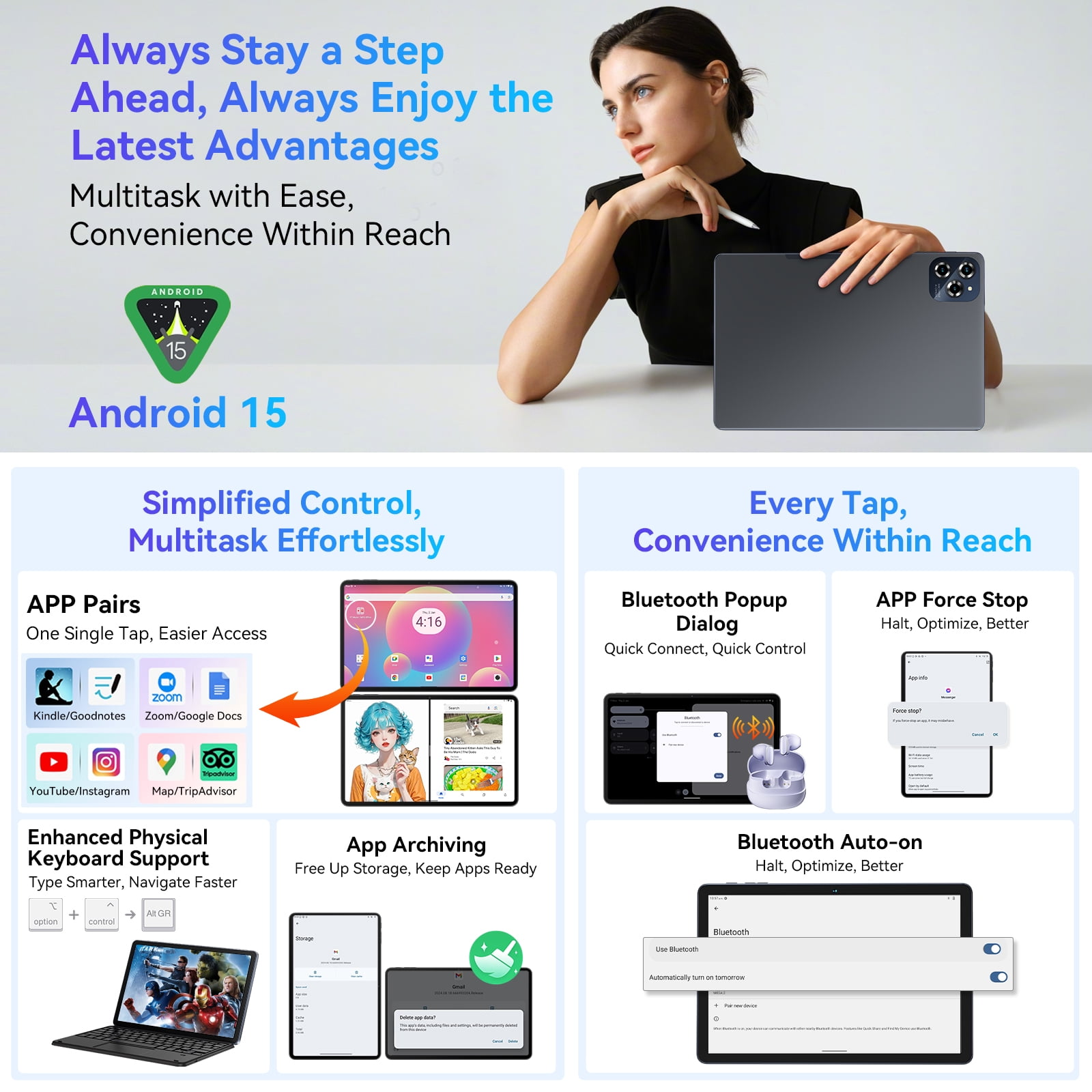 Android 16 Gemini AI Tablet-11 Inch FHD Display, 24GB RAM 256GB ROM/2TB TF, T615 Octa-Core AI Tablets, 8000mAh/18W Fast Charge, 5G WiFi & 16MP Camera, TÜV Certified Netflix for Stream/Game