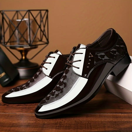 

SHZHRUKUNSHM Wear-resistant Non Slip PLUS SIZE Patent PU Lace-up Derby Shoes for Business Office and Wedding Party