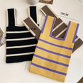 thumbnail image 2 of Student Wide Stripe Reusable Knot Wrist Bag Knit Handbag Shopping Bags Plaid Tote Bag YELLOW, 2 of 8