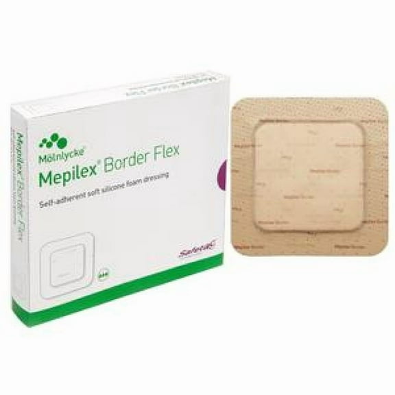 Mepilex Border Flex - Self-Adherent Soft Silicone Foam Dressing, 6 Inches x 6 Inches, Tan, Sterile, 5 Count