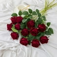thumbnail image 3 of 12PCS Artificial Roses Silk Flowers Fake Roses Bouquet Long Stem for Home Wedding Decoration Party (Wine) A, 3 of 4