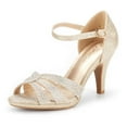 thumbnail image 1 of DREAM PAIRS Women's Fashion Ankle Strap Stilettos Dress Platform Heel Sandals Shoes AMORE_1 GOLD Size 5.5, 1 of 3