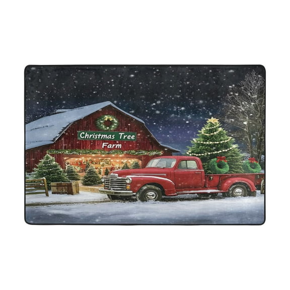 Ryvnso Truck Christmas Tree Area Floor Mats Large Nursery Rugs Non-Slip Carpets Doormat 36" x 24"