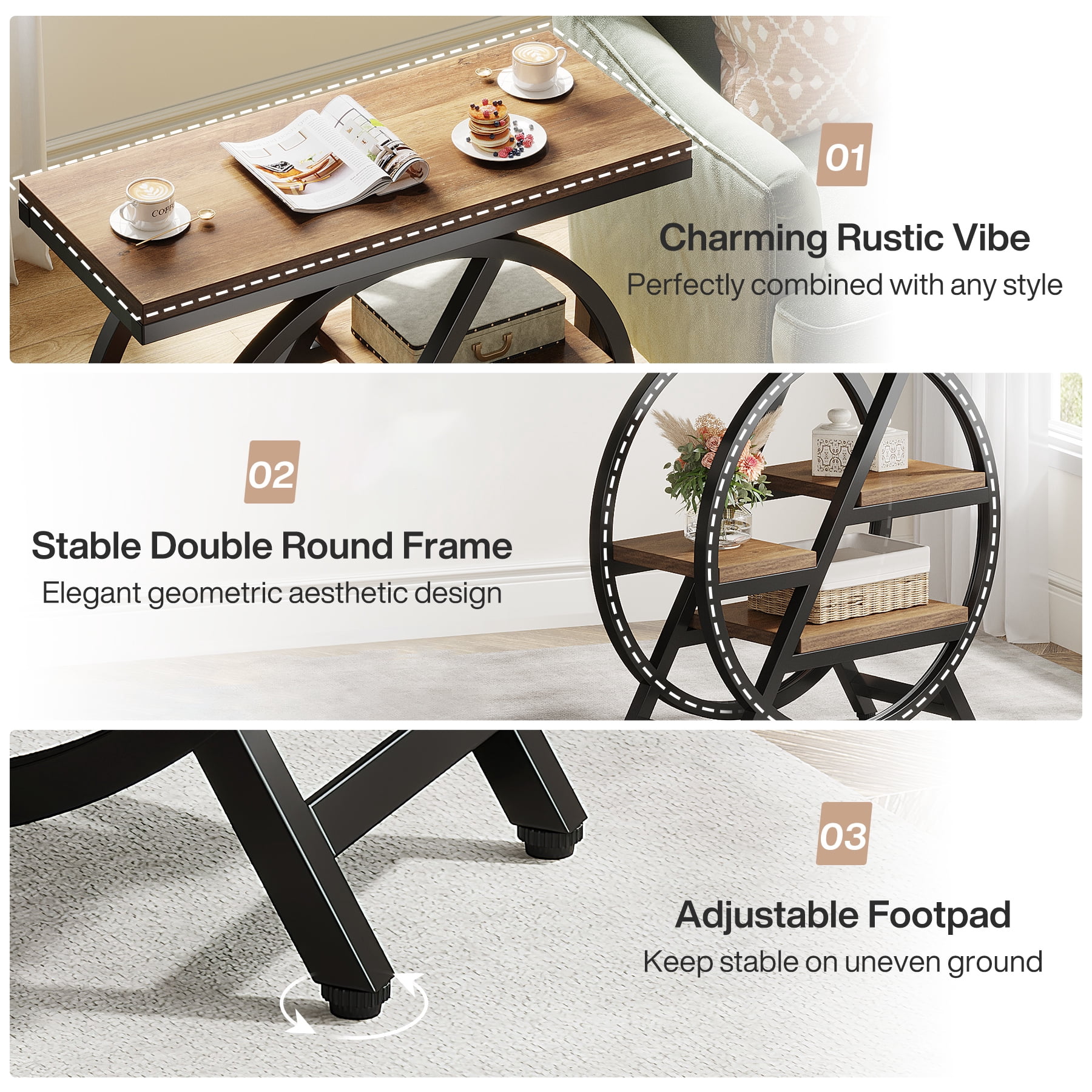 Fnova End Table Modern Wood Narrow Farmhouse Side Tables with Storage Shelf for Living Room, Bedroom, Nightstand