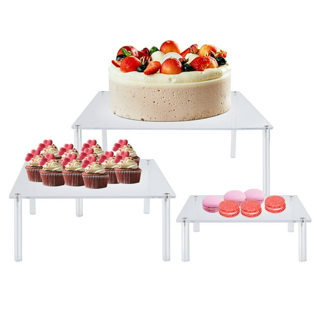 3 soportes cuadrados de acrílico para tartas, reutilizable, redondo, para postres, pizzas, expositores para fiestas, Navidad, bodas, cumpleaños, baby shower, fiestas de té