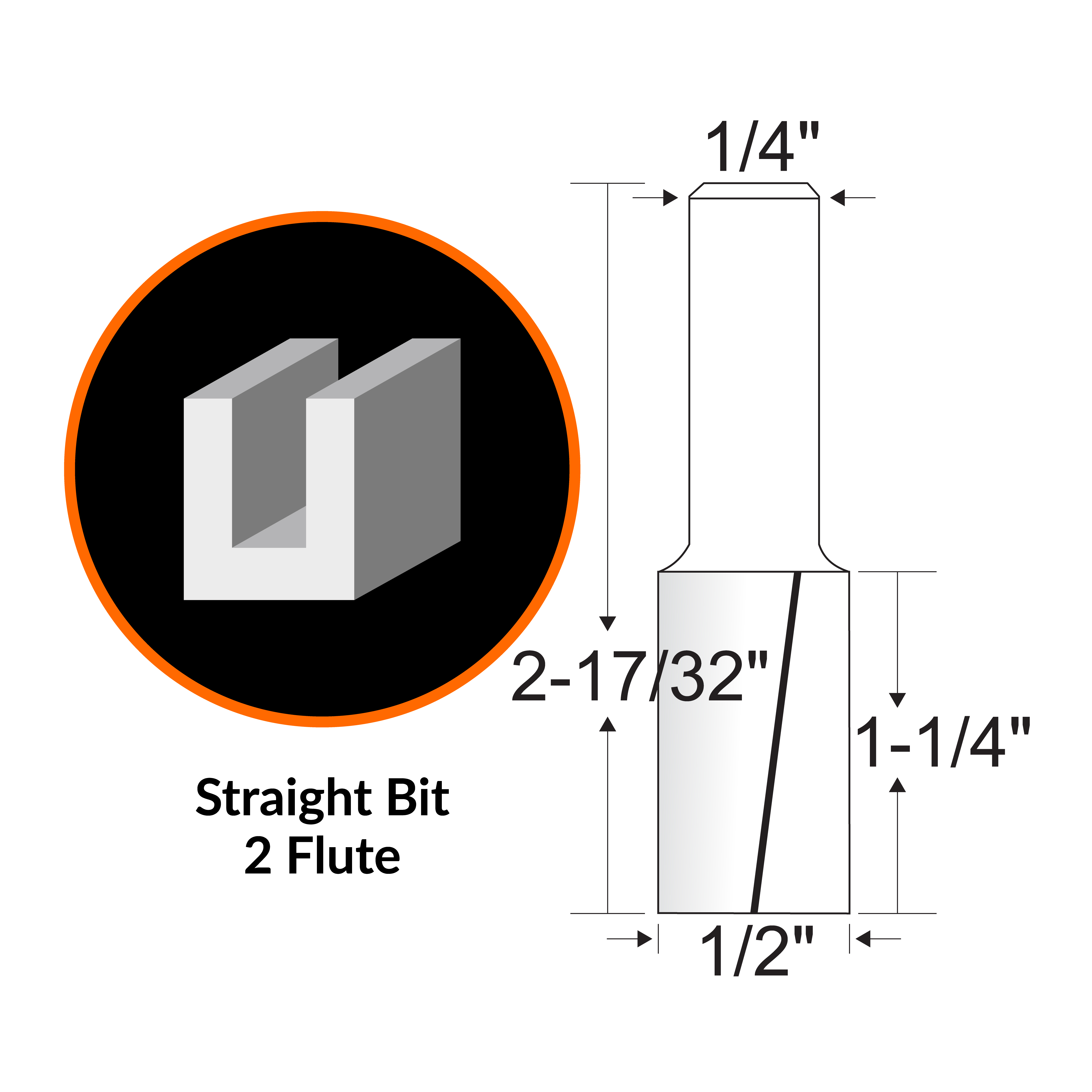 WEN 1/2 in. Straight 2-Flute Carbide-Tipped Router Bit with 1/4 in. Shank and 1-1/4 in. Cutting Length