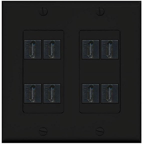RiteAV - (2 Gang Decorative 8 HDMI Black Wall Plate Black