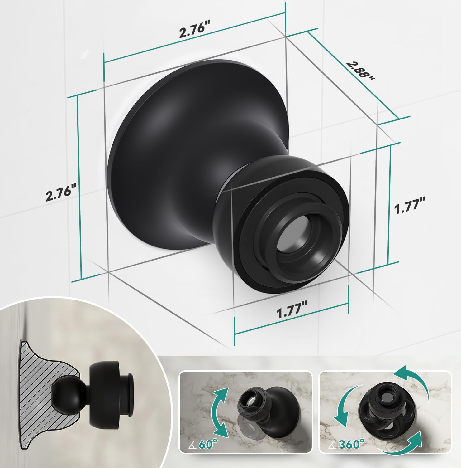 Magnetic Shower Head Holder for KESTE 460311 Shower Head Combo, 360°Adjustable Handheld Shower Head Holder Wall Mount, Black