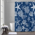 thumbnail image 5 of Marine Life Shower Curtains for Bathroom, Starfish Coral Shell Gradient Navy Blue Ocean Washable Fabric Shower Curtain with Hooks Waterproof Bathroom Decor Sets, 36 x 72 Inches, 5 of 9