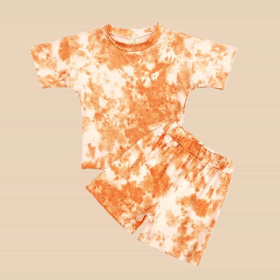 JCCXIN Boys Outfit Sets Tie Dye O-Neck Short Sleeve Shirt And Shorts 2 Piece Casual Play Clothes Sets Toddler Kids Comfortable Summer Outfit Sets Soft Dailywear