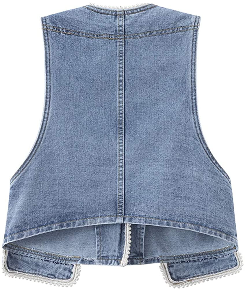 Womens Denim Jean Vest Embroidered 