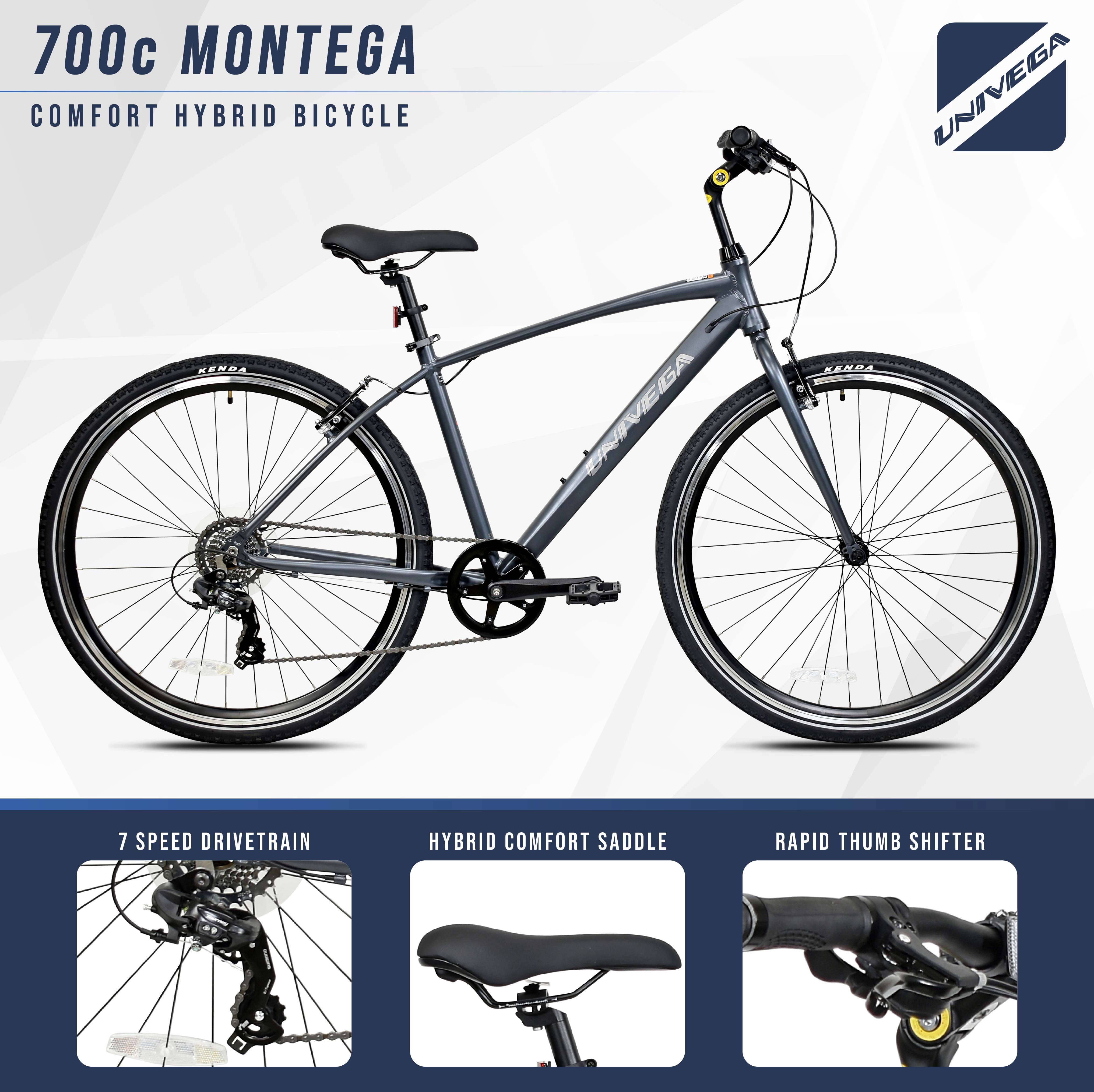 700C Univega Montega Step over Comfort Adult Bicycle, Medium Frame, Fits Rider 5'6" - 5'10", Unisex, Slate