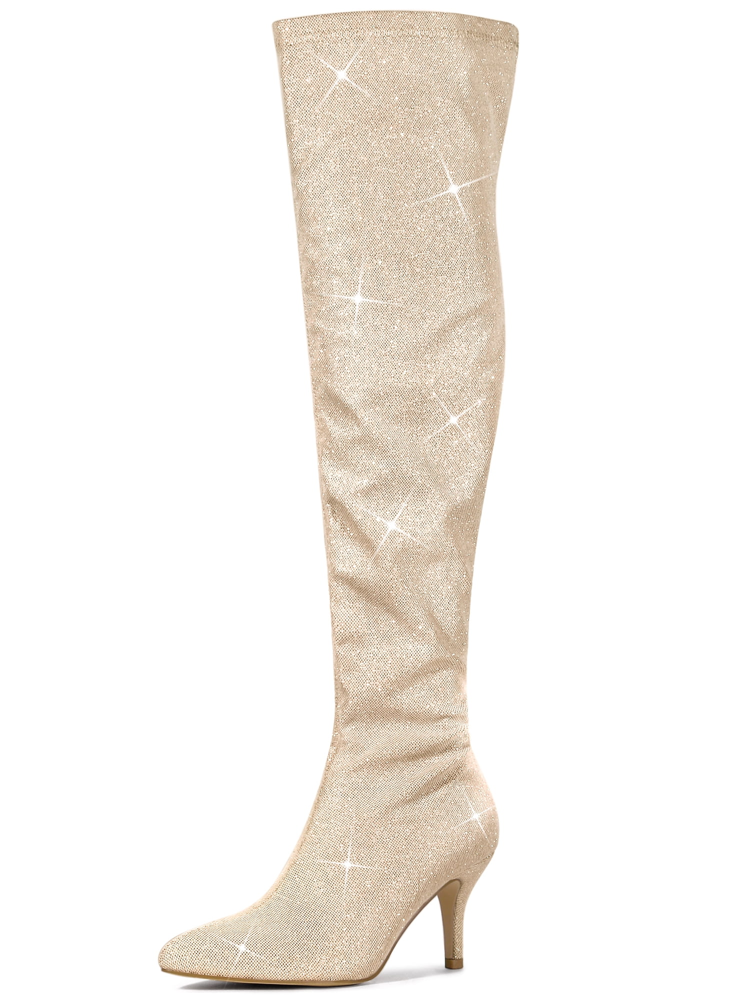 Allegra K Women's Glitter Over-the-Knee Boots - Pointed Toe Stiletto Heels With Side Zipper, Thigh High - View #5