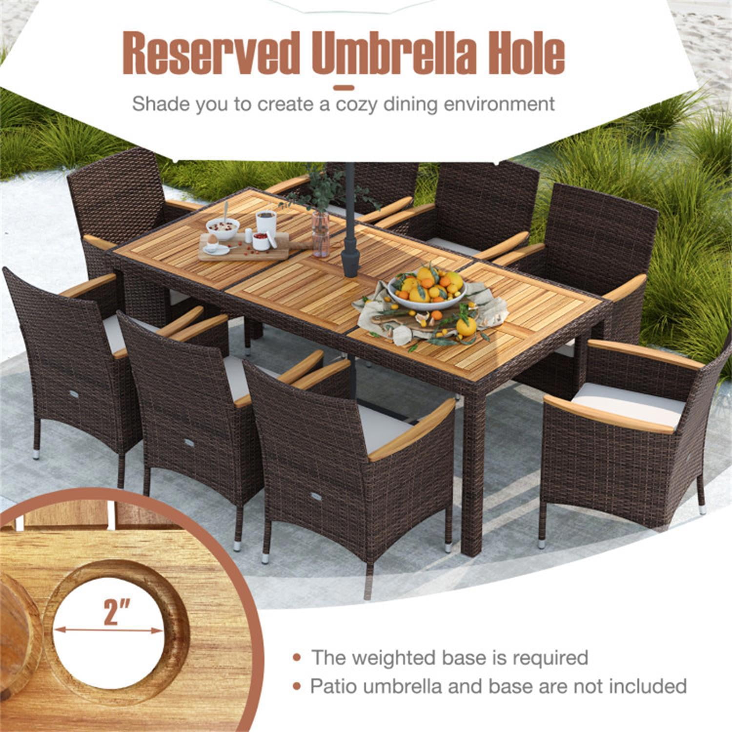Demi Bonn 9 Piece Outdoor Dining Set with Acacia Wood Table Top, Patio Conversation Furniture Set for Balcony Patio Garden Poolside, Beige