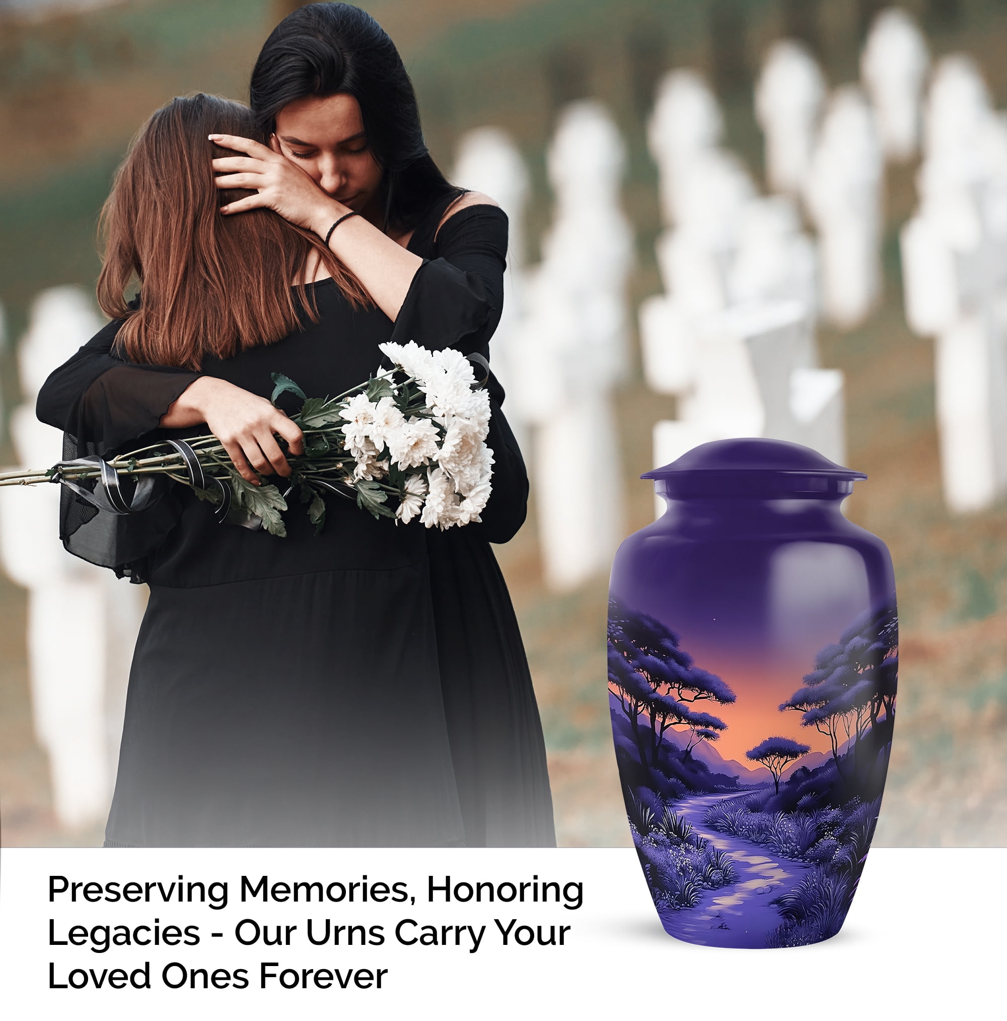 Purple Urns for Human Ashes Adult, Cremation Funeral Urn for Female - Memorial Decorative Urn - Ashes Urns Keepsake - 6inch, Medium Size with Velvet Bag - 1pcs