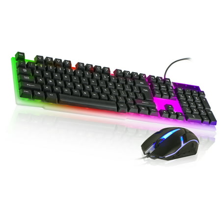 TSV Gaming Keyboard Mouse Combo, Rainbow LED Backlit 104 Keys USB Wired Keyboard and Mouse Combo for Windows, Laptop, Notebook, PC, Desktop, (Best Windows Mouse Sensitivity For Gaming)