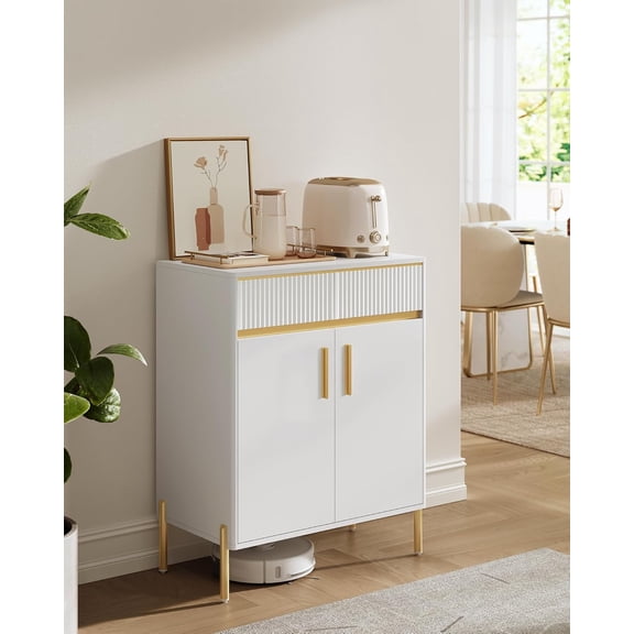 XH Buffet Cabinet with Storage, Sideboard Storage with Drawers, Doors, Adjustable Shelf, Fluted Drawer Front, Accent Cabinet, for Living Room, Modern, Cloud White UBBC651W01