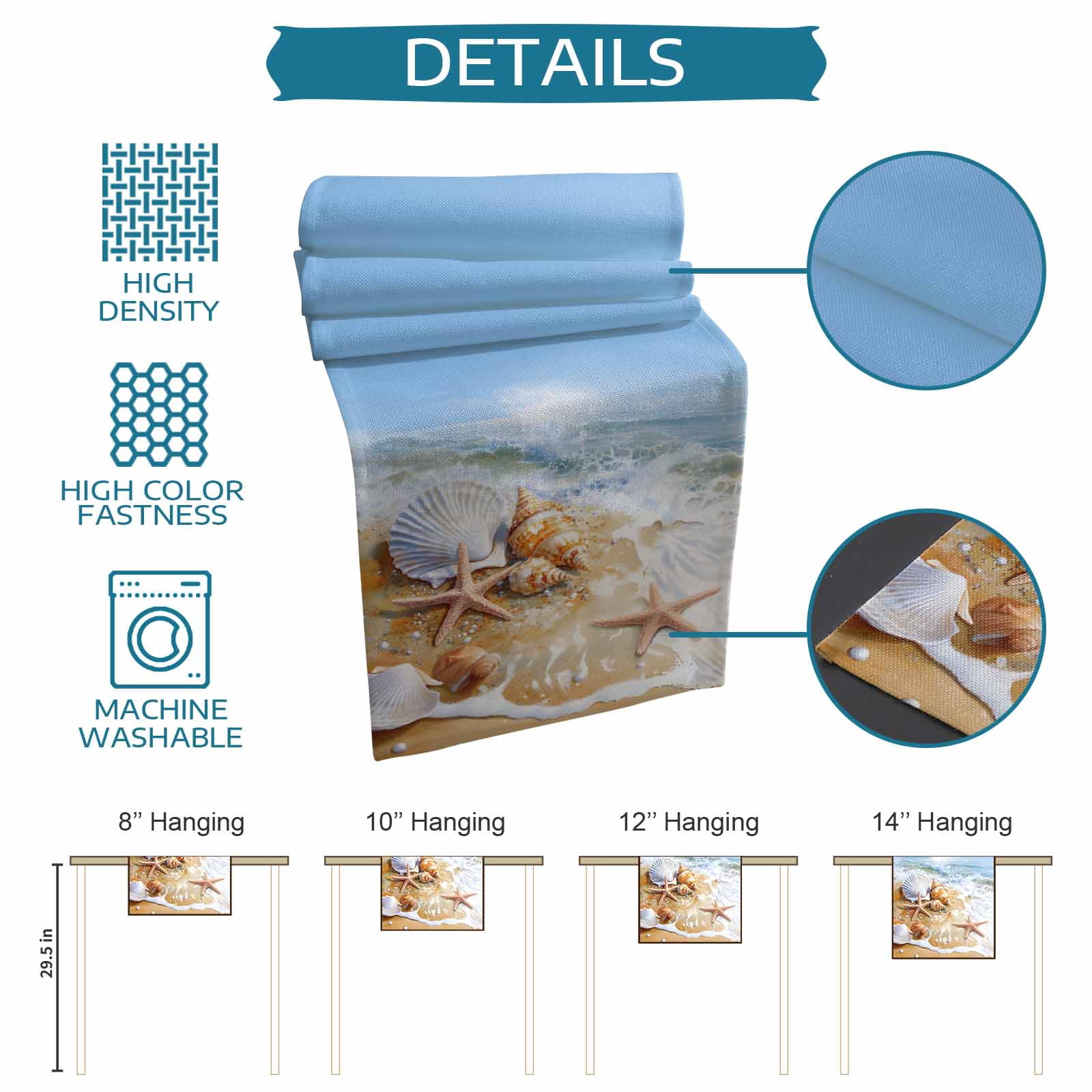 Table Runner Seashell Starfish Table Decoration for Kitchen Dinning Beach Wave Table Decoration for Indoor Outdoor Party Wedding Decor 13x90 Inch
