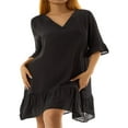 thumbnail image 3 of Women Cover-up Dress  Short Sleeve V Neck Solid Ruffled Loose Summer Casual Beach Dress, 3 of 7