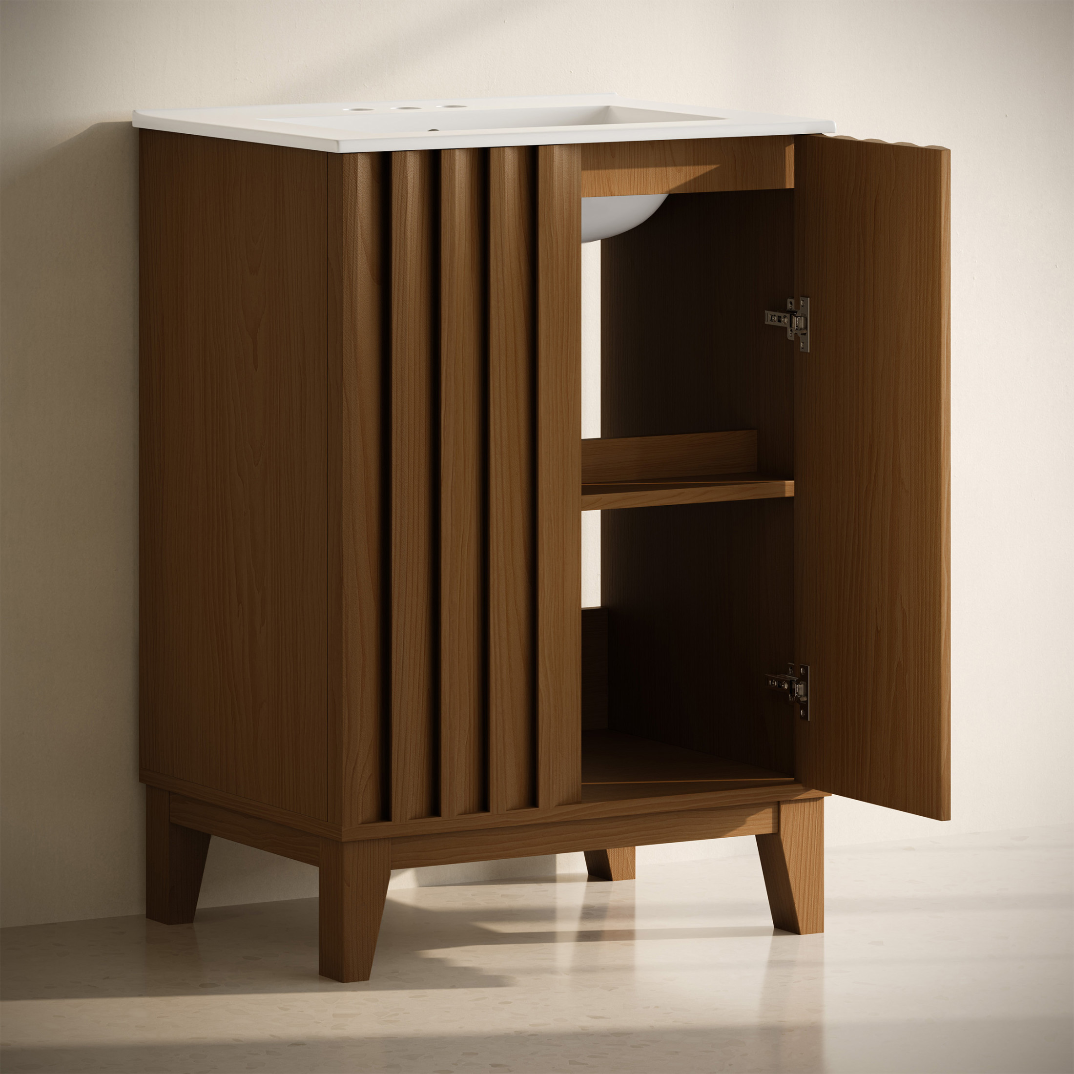 Troyes 24" Freestanding Bathroom Vanity in Brown Oak with 3-Hole Centerset Sink Top