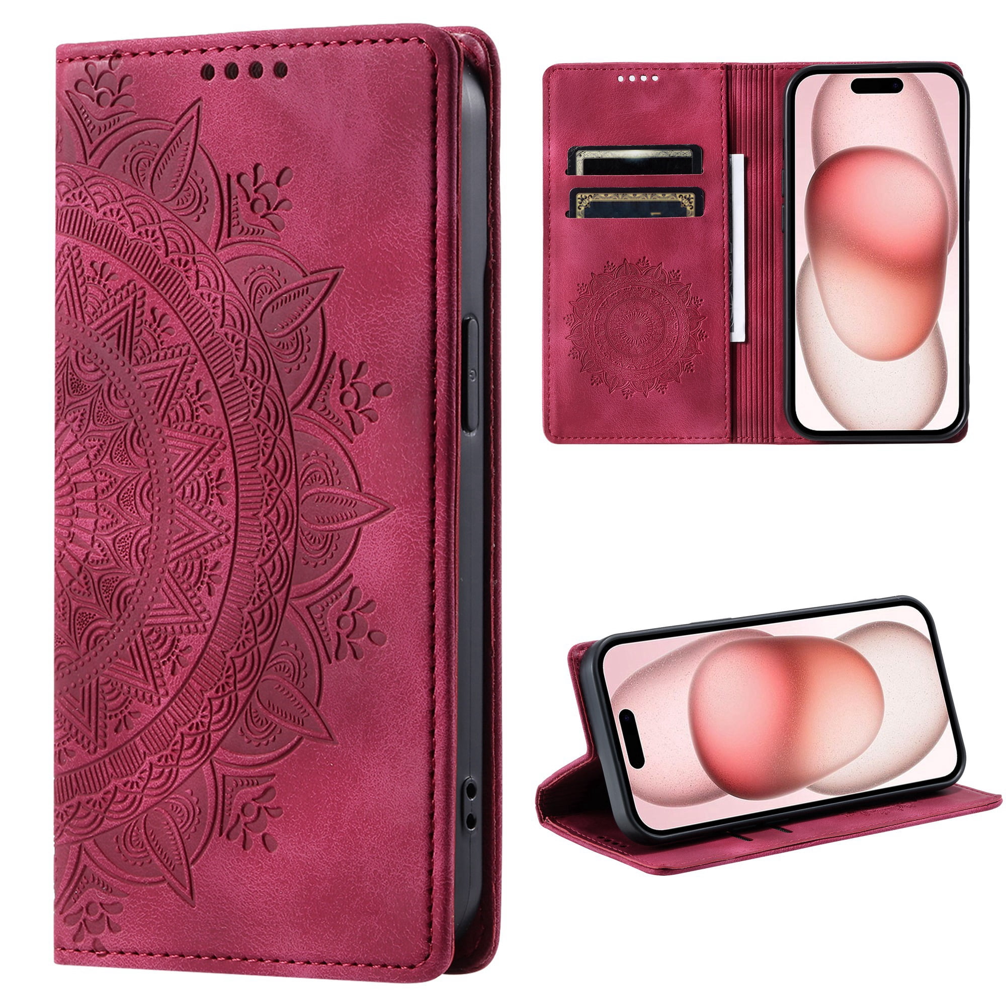 Dteck Flip Wallet Case for Samsung Galaxy A23 5G, Embossed Leather Magnetic Folio Cover with Card Holder,Kickstand - TPU Shockproof Durable Protective Phone Case for Samsung Galaxy A23,Red