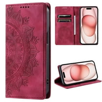 Dteck Flip Wallet Case for Samsung Galaxy S24 Plus, Embossed Leather Magnetic Folio Cover with Card Holder,Kickstand - TPU Shockproof Durable Protective Phone Case,Red